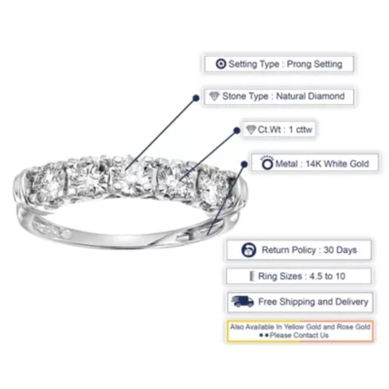 ct. t.w. 5 Stone Diamond Ring Engagement Bridal 14K White Gold