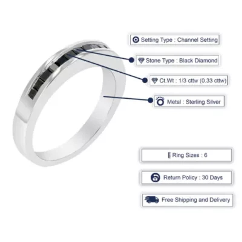 1/3 ct. t.w. Black Diamond Wedding Band 925 Sterling Silver