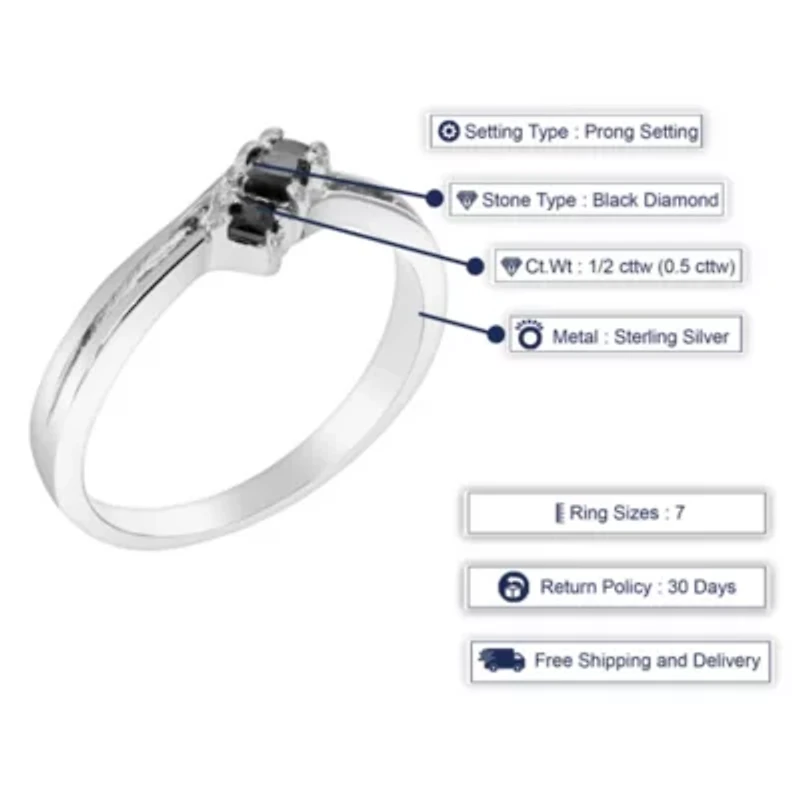 1/2 ct. t.w. Black Diamond Engagement Ring 925 Sterling Silver