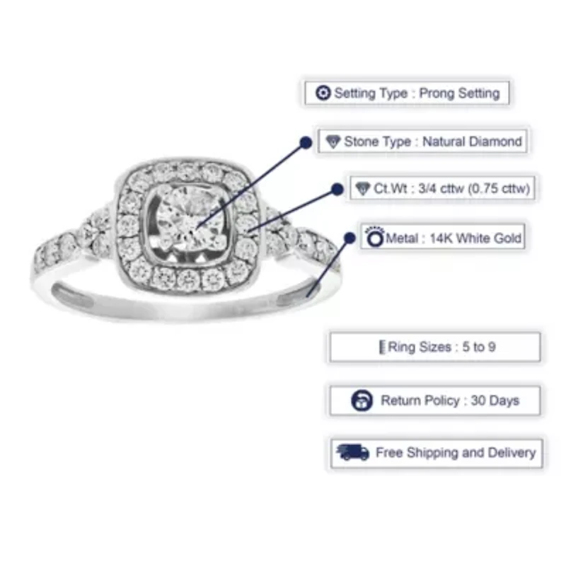 ct. t.w. 5 Stone Diamond Ring Engagement Bridal 14K White Gold
