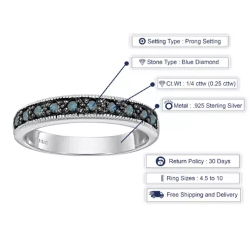 1/4 ct. t.w. Blue Diamond Wedding Band 925 Sterling Silver