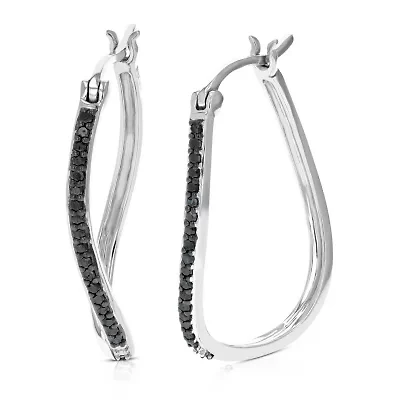 1/4 ct. t.w. Black Diamond Hoop Earrings in 925 Sterling Silver