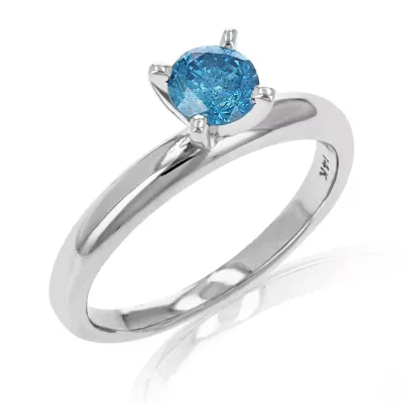 1/2 ct. t.w. Blue Diamond Solitaire Engagement Ring in 14K White Gold