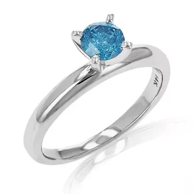 1/2 ct. t.w. Blue Diamond Solitaire Engagement Ring in 14K White Gold