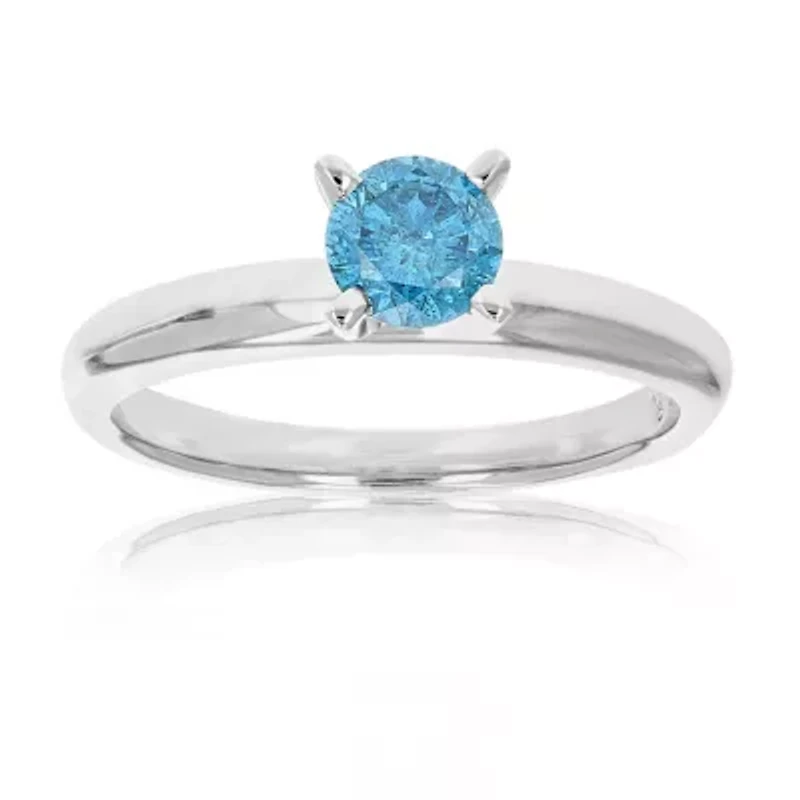 1/2 ct. t.w. Blue Diamond Solitaire Engagement Ring in 14K White Gold