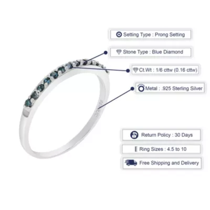 1/6 ct. t.w. Blue Diamond Wedding Band in 925 Sterling Silver