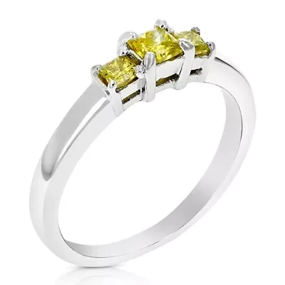 1/2 ct. t.w. 3 Stone Yellow Diamond Engagement Ring in 925 Sterling Silver