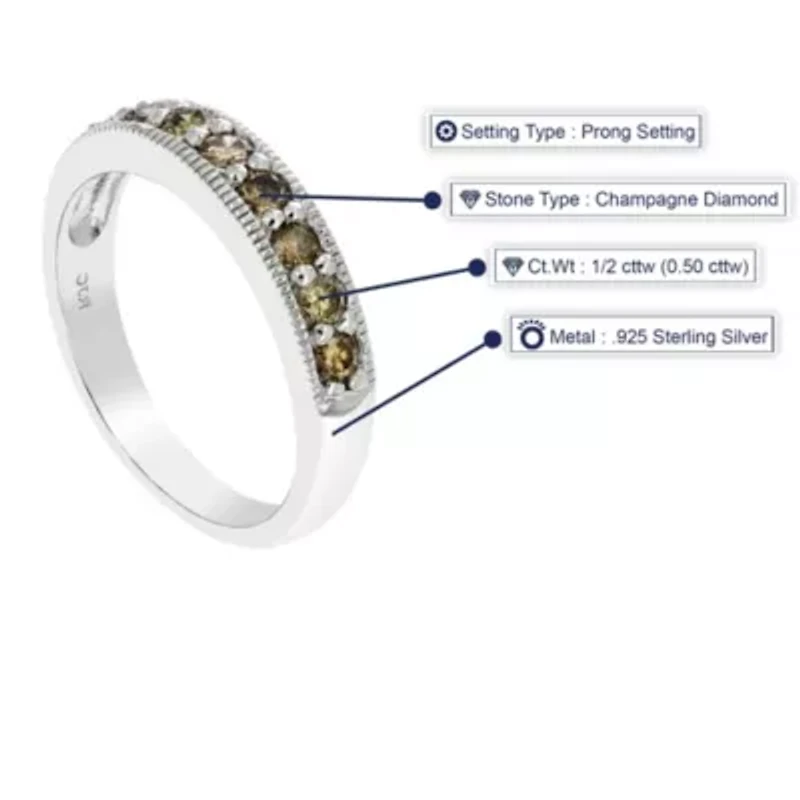 1/ ct. t.w. Champagne Diamond Wedding Band in 925 Sterling Silver