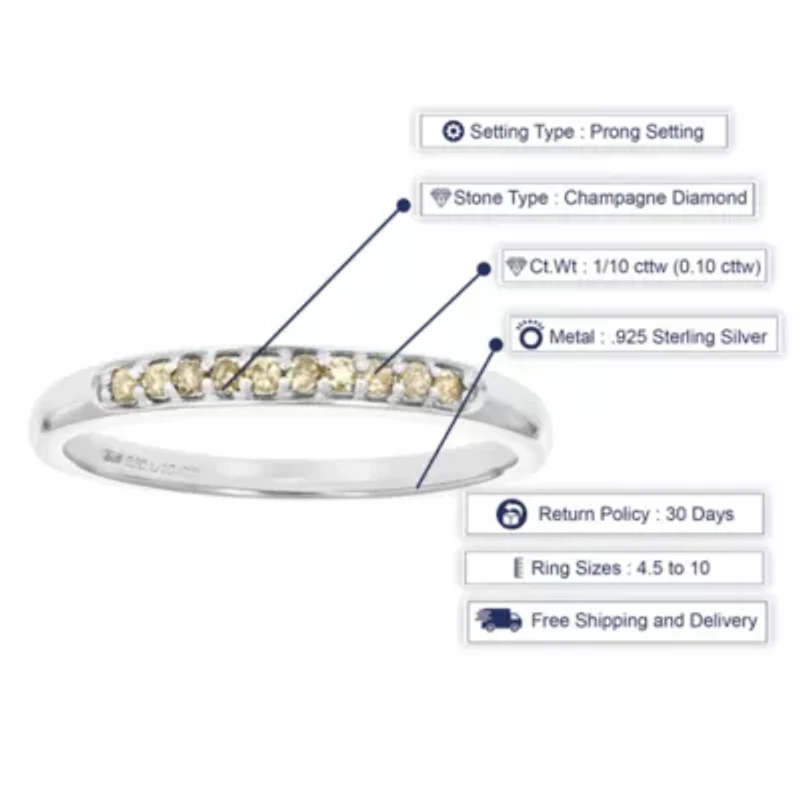 1/10 ct. t.w. Champagne Diamond Wedding Band in 925 Sterling Silver