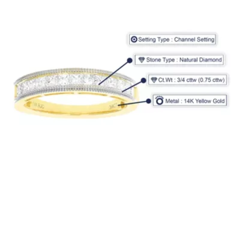 3/4 ct. t.w. Diamond Wedding Band Half Eternity Ring 14K Yellow Gold