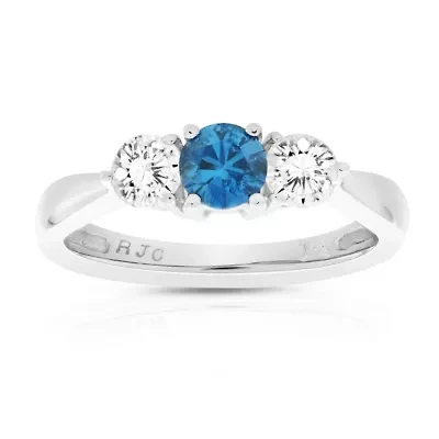 1 ct. t.w. Blue and White Diamond 3 Stone Engagement Ring in 10K White Gold