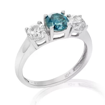 2 ct. t.w. 3 Stone Blue and White Diamond Engagement Ring in 10K White Gold