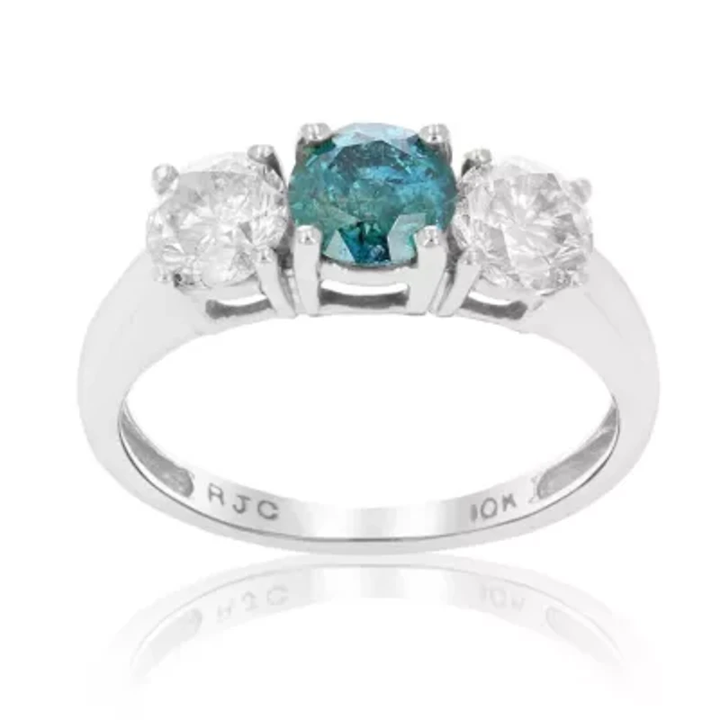 2 ct. t.w. 3 Stone Blue and White Diamond Engagement Ring in 10K White Gold