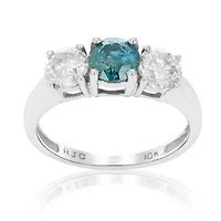 2 ct. t.w. 3 Stone Blue and White Diamond Engagement Ring in 10K White Gold