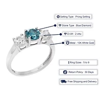 2 ct. t.w. 3 Stone Blue and White Diamond Engagement Ring in 10K White Gold