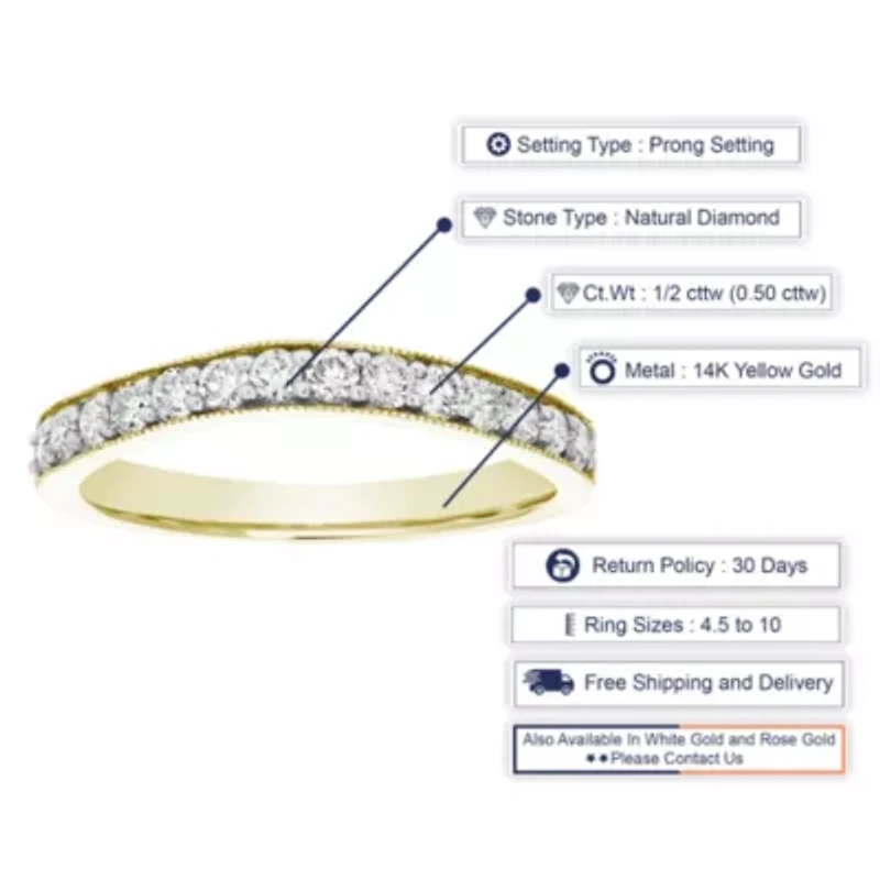 1/2 ct. t.w. Diamond Wedding Band in 14K Yellow Gold