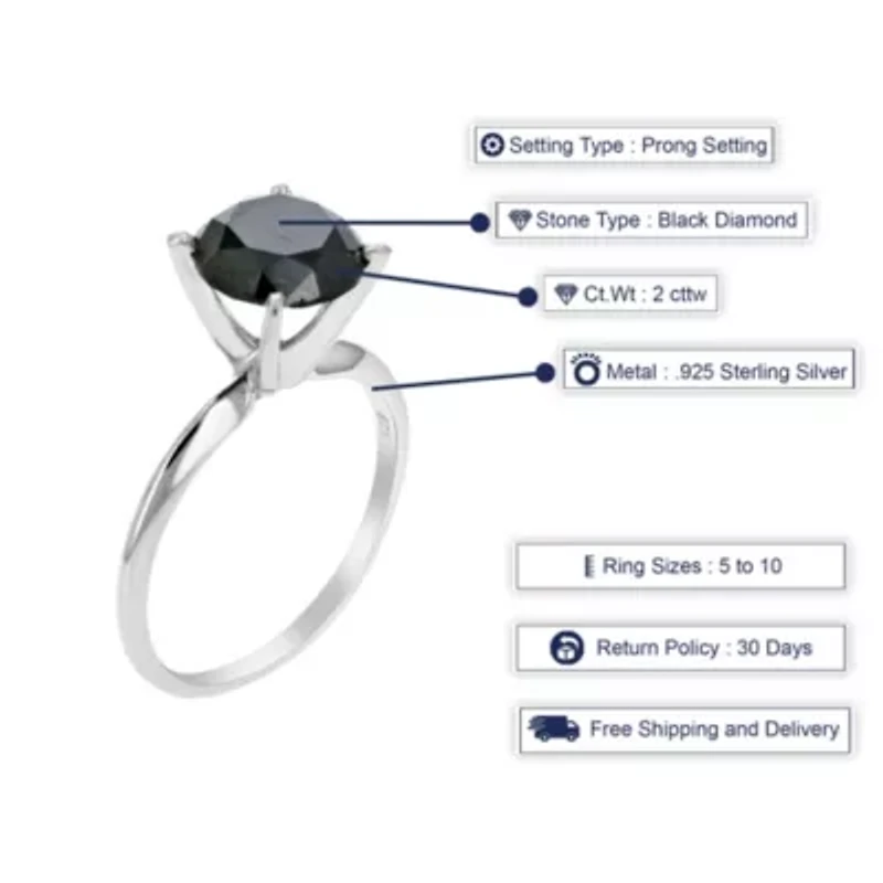 2 ct. t.w. Black Diamond Engagement Ring in 925 Sterling Silver