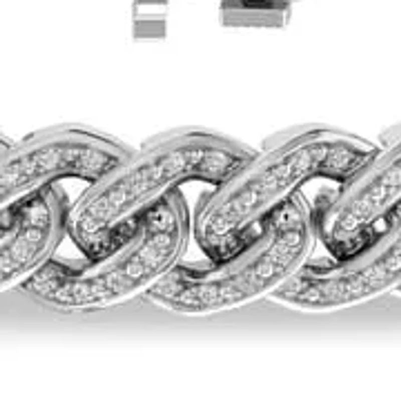 1 ct. tw. Round Cut Diamond Cuban 7.5" Inch Bracelet in 925 Sterling Silver