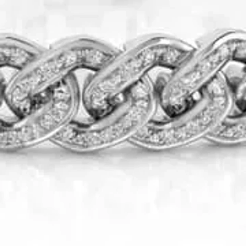 1 ct. tw. Round Cut Diamond Cuban 7.5" Inch Bracelet in 925 Sterling Silver