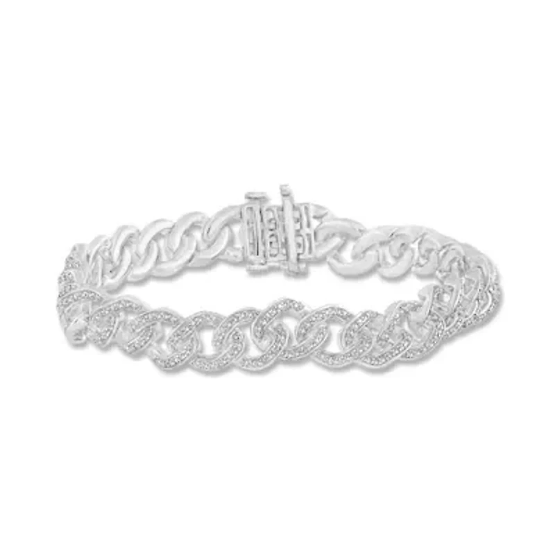 1 ct. tw. Round Cut Diamond Cuban 7.5" Inch Bracelet in 925 Sterling Silver