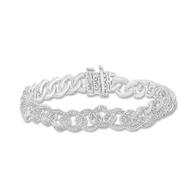1 ct. tw. Round Cut Diamond Cuban 7.5" Inch Bracelet in 925 Sterling Silver