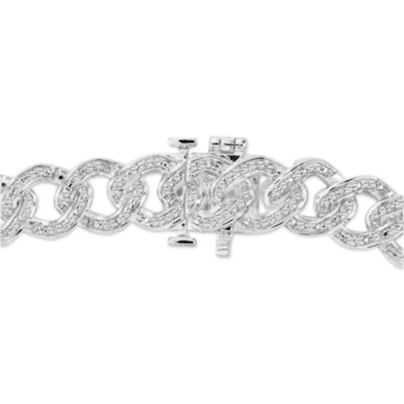 1 ct. tw. Round Cut Diamond Cuban 7.5" Inch Bracelet in 925 Sterling Silver