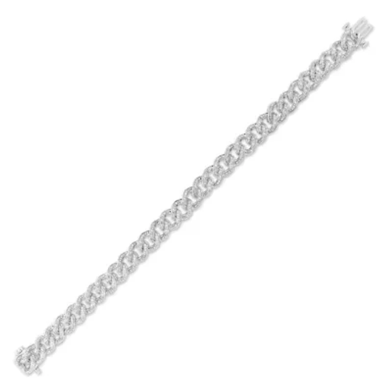 1 ct. tw. Round Cut Diamond Cuban 7.5" Inch Bracelet in 925 Sterling Silver