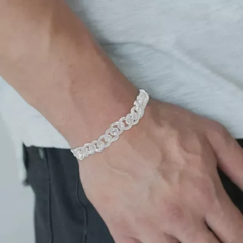 1 ct. tw. Round Cut Diamond Cuban 7.5" Inch Bracelet in 925 Sterling Silver