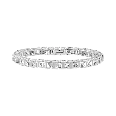 1.00 Ct.tw Natural Diamond Men's Link Bracelet 8.5" inches in 925 Sterling Silver