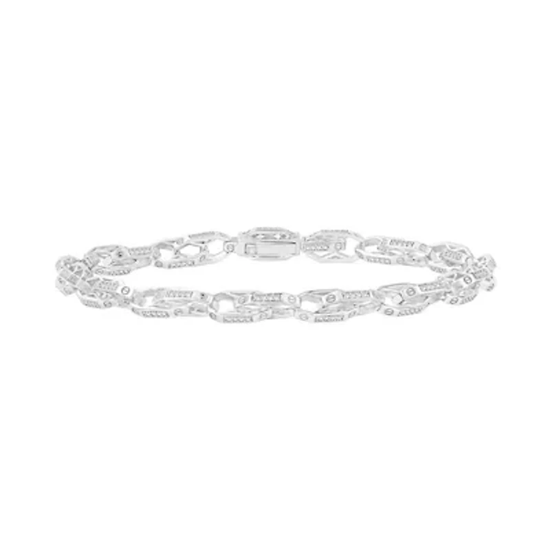 3/4 Ct.tw Natural Diamond Link Bracelet in 8.5" inches 925 Sterling Silver