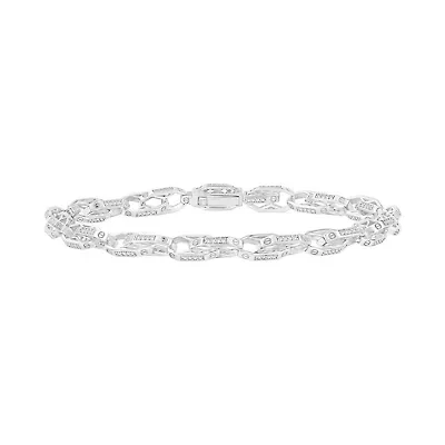 3/4 Ct.tw Natural Diamond Link Bracelet in 8.5" inches 925 Sterling Silver