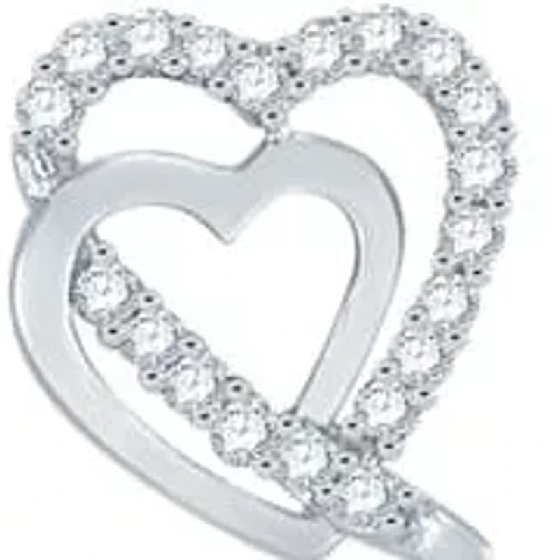 0.12 Ct.tw Natural Diamond Double Heart Stud Earrings in 925 Sterling Silver