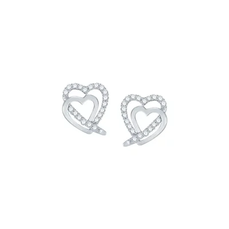 0.12 Ct.tw Natural Diamond Double Heart Stud Earrings in 925 Sterling Silver