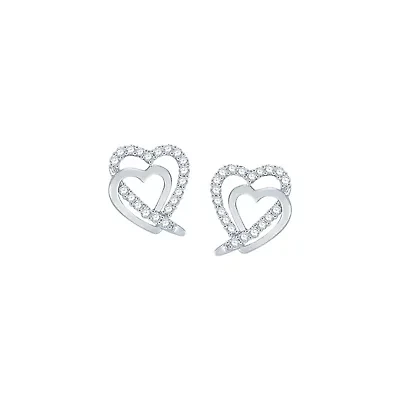 0.12 Ct.tw Natural Diamond Double Heart Stud Earrings in 925 Sterling Silver