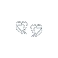 0.12 Ct.tw Natural Diamond Double Heart Stud Earrings in 925 Sterling Silver
