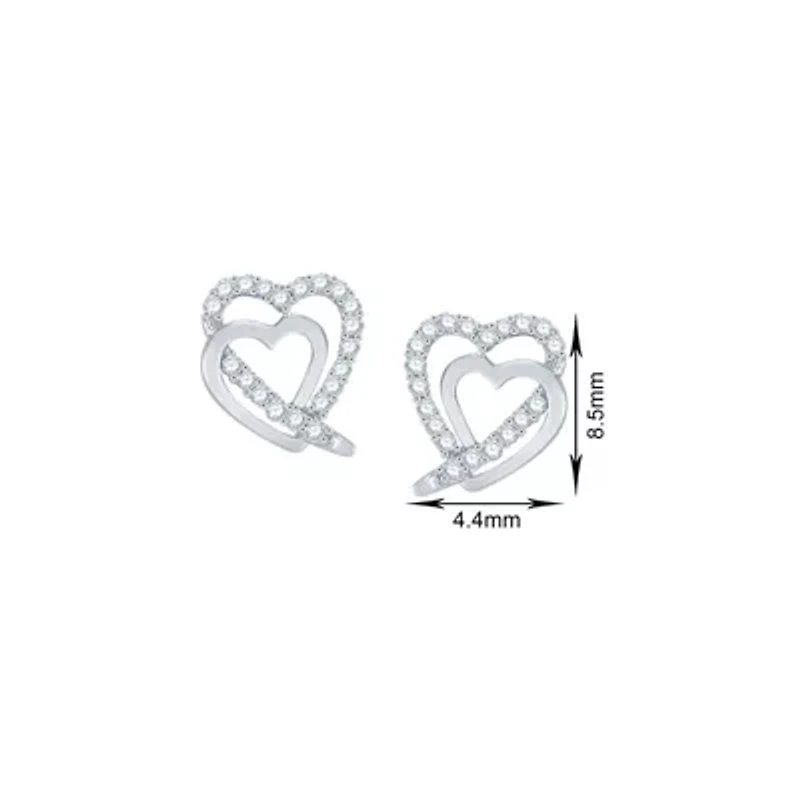 0.12 Ct.tw Natural Diamond Double Heart Stud Earrings in 925 Sterling Silver