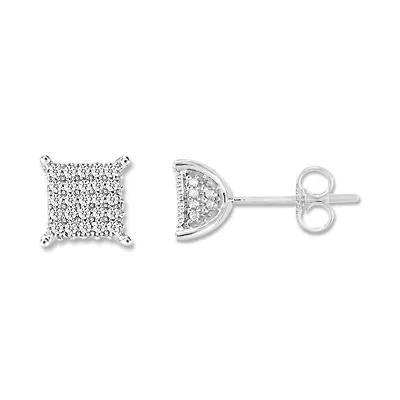 1/4 Ctw Natural Diamond Square Shape Stud Earrings in 925 Sterling Silver