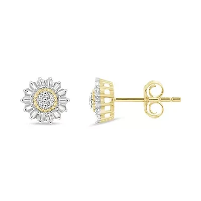 0.11 Ct.tw Natural Diamond Floral Shape Stud Earrings 10K Yellow Gold