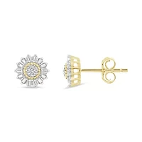 0.11 Ct.tw Natural Diamond Floral Shape Stud Earrings 10K Yellow Gold