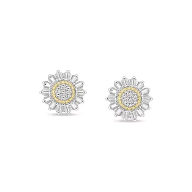 0.11 Ct.tw Natural Diamond Floral Shape Stud Earrings 10K Yellow Gold