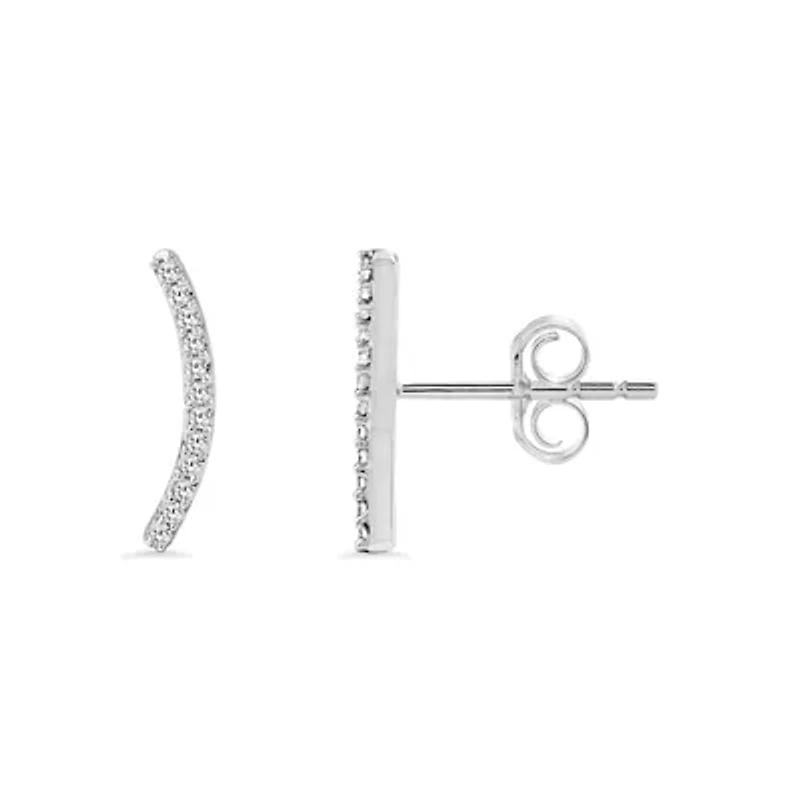 0.070 ctw Natural Diamond Curve Shape Stud Earrings in 10K White Gold
