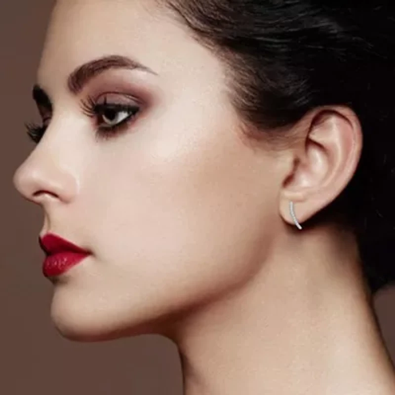 0.070 ctw Natural Diamond Curve Shape Stud Earrings in 10K White Gold