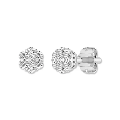 1/2 Ct.tw Natural Diamond Flower Shape Stud Earrings in 10K White Gold