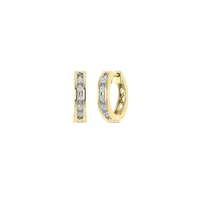 1/10 Ct.tw Natural Diamond Hoop Earrings in 10K Yellow Gold
