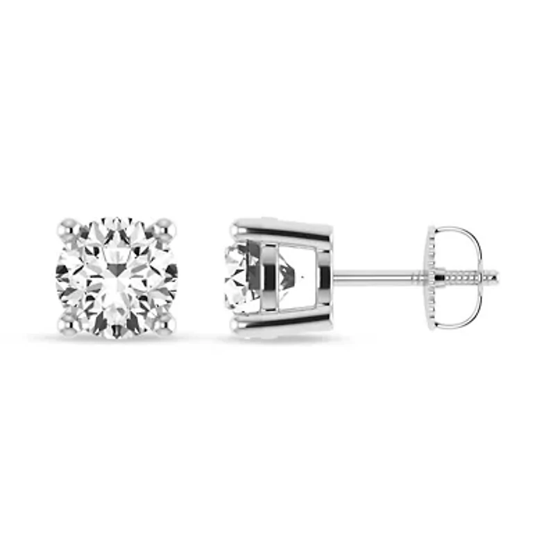 Lab Created IGI-Certified 2.00 Cttw Lab-Grown Diamond Solitaire Stud Earrings 10K White Gold, Screw Back