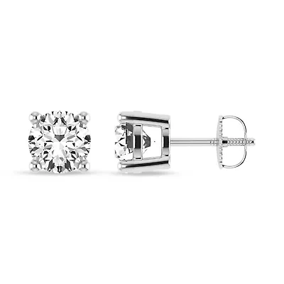 Lab Created IGI-Certified 2.00 Cttw Lab-Grown Diamond Solitaire Stud Earrings 10K White Gold, Screw Back
