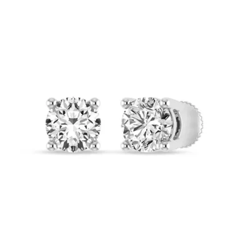 Lab Created IGI-Certified 2.00 Cttw Lab-Grown Diamond Solitaire Stud Earrings 10K White Gold, Screw Back