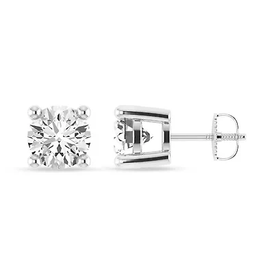Lab Created IGI-Certified 3.00 Cttw Lab-Grown Diamond Solitaire Stud Earrings 10K White Gold, Screw Back