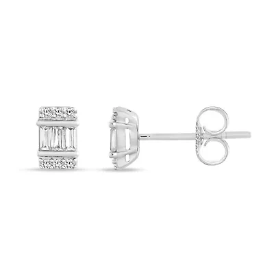 0.12 Ct.tw Baguette & Round Natural Diamond Stud Earrings for in 10K White Gold