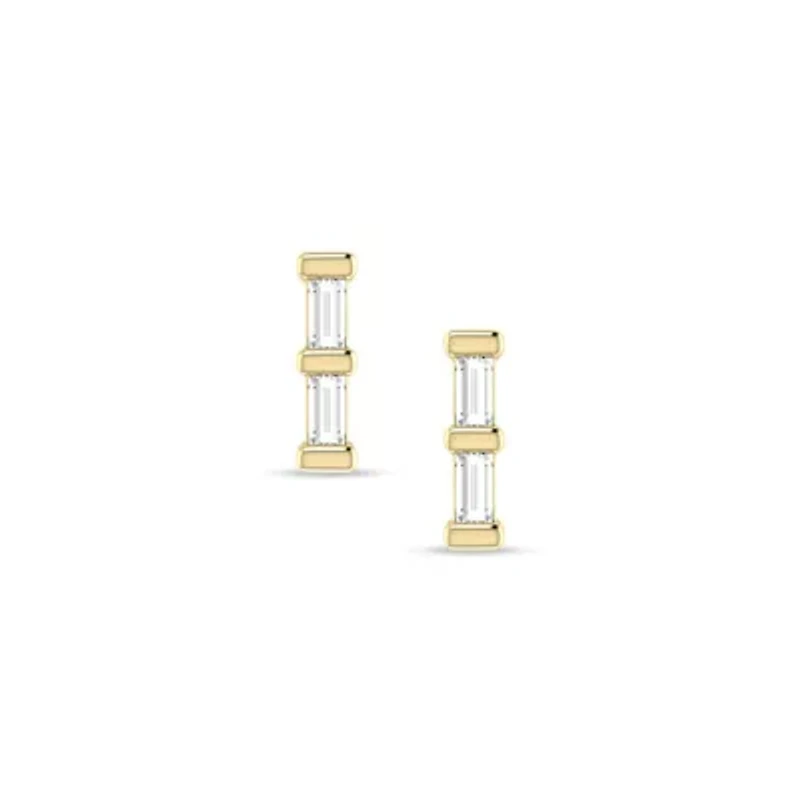 0.08 Ct.tw Baguette Cut Natural Diamonds Stud Earrings for Womens in 10K Yellow Gold